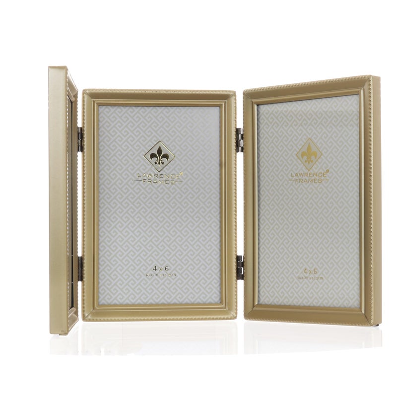 Lawrence Frames Antique Brass 4x6 Hinged Triple Picture Frame - Bead Border Design, Satin Gold - Image 3
